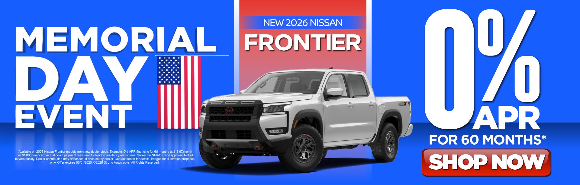 New 2026 Nissan Frontier	0% APR for 60 Months*